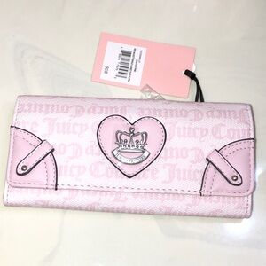Juicy Couture Chiffon Pink Her Majesty Single Gusset Flap Clutch Wallet NWT